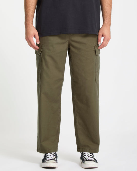 Billow Tapered Elasticated Waist Cargo Trousers - Sage Leaf