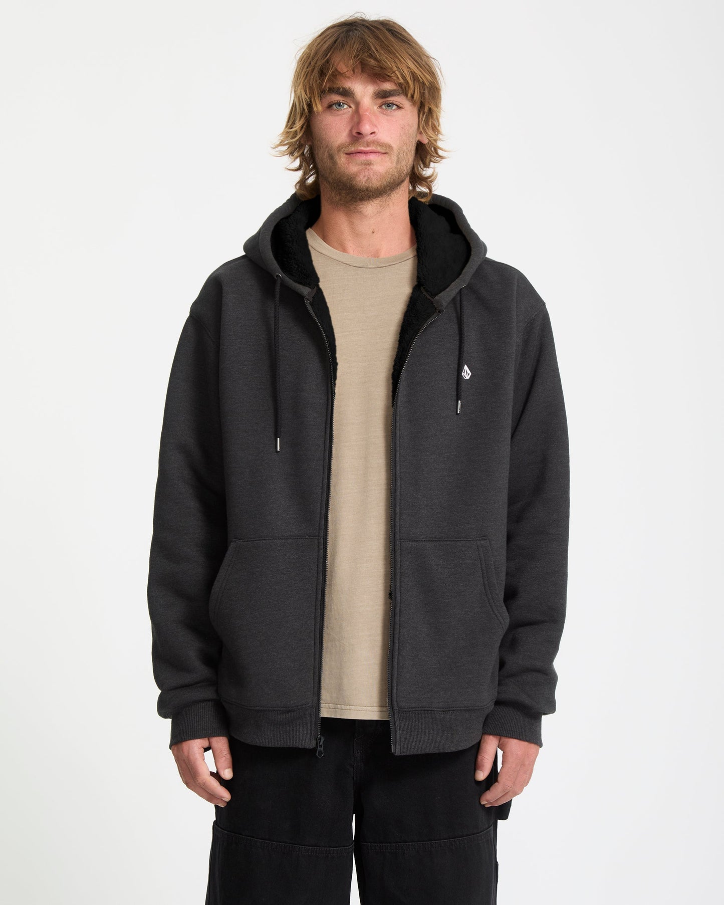 Single Stone Sherpa Lined Zip Hoodie - Heather Black