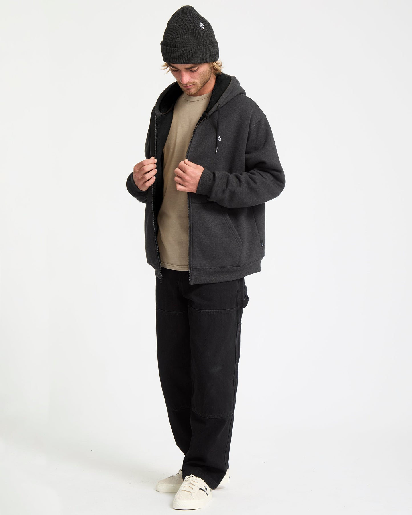Single Stone Sherpa Lined Zip Hoodie - Heather Black