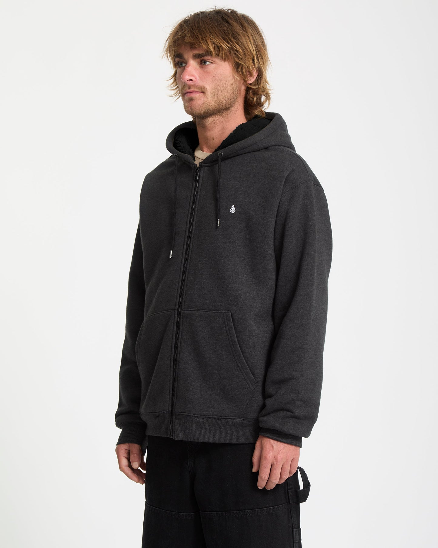 Single Stone Sherpa Lined Zip Hoodie - Heather Black