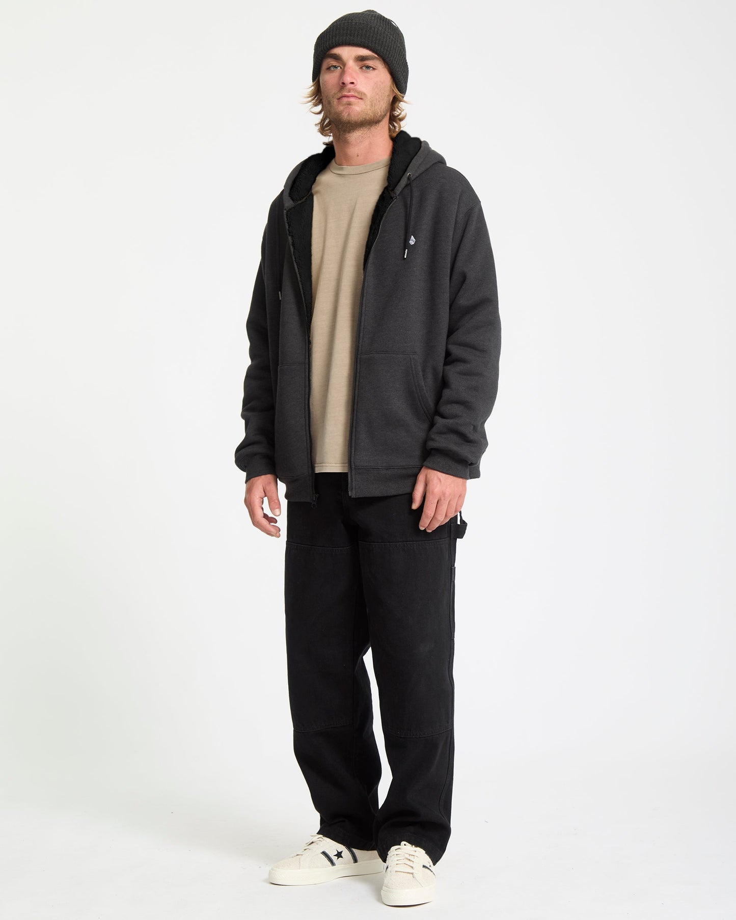 Single Stone Sherpa Lined Zip Hoodie - Heather Black