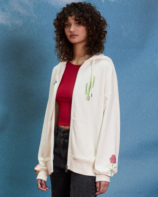 Mickey Mason Zip Up Hoodie - Off White