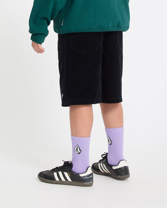 Outer Spaced Elasticated Waist Corduroy Short - Black - (KIDS)